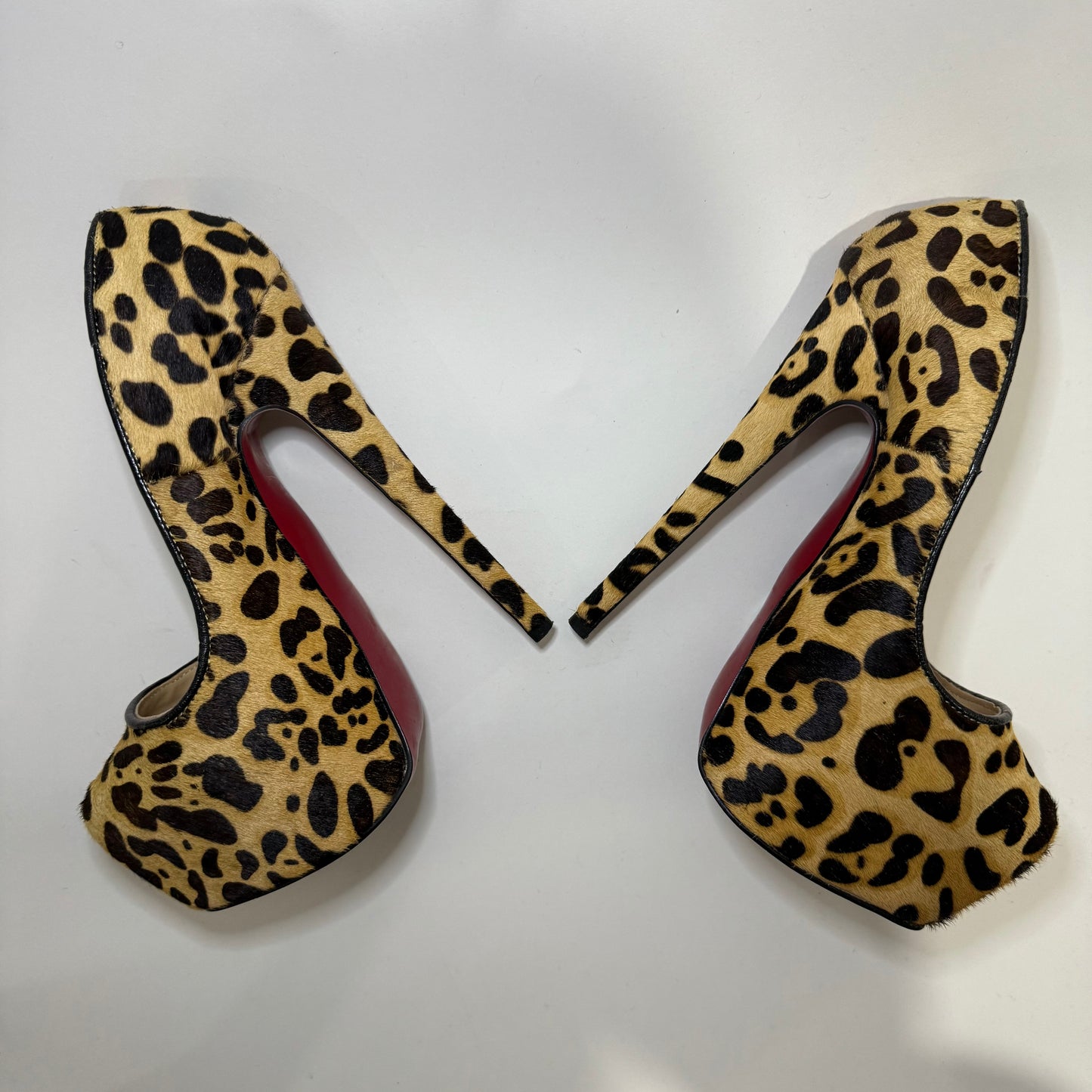 Christian Louboutin Daffodile 160 Leopard Pony Hair Platform Pumps – Red Sole Heels