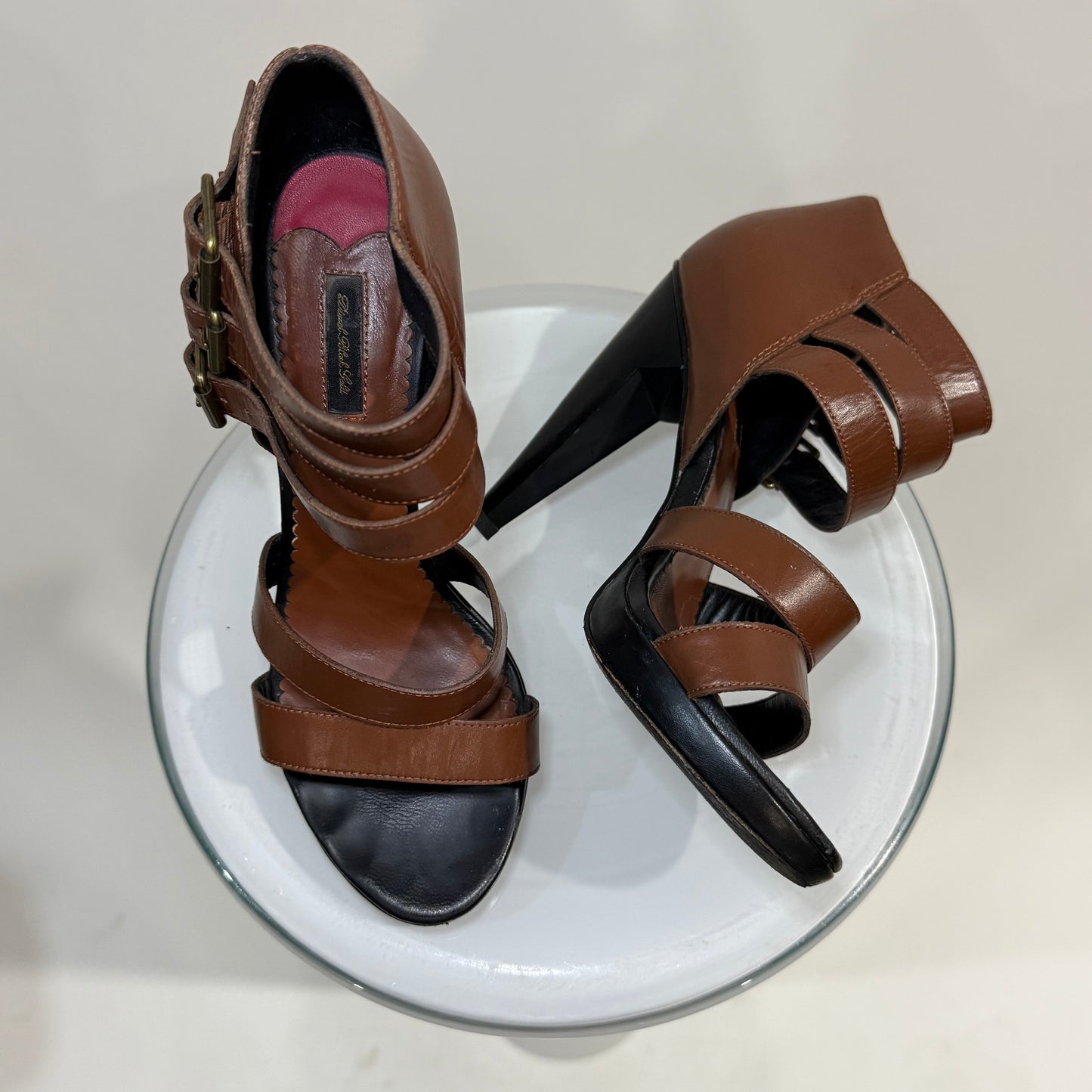 Diesel Black Gold Navajo Girl Pocah Sandals – Friar Brown Leather Strappy Heels