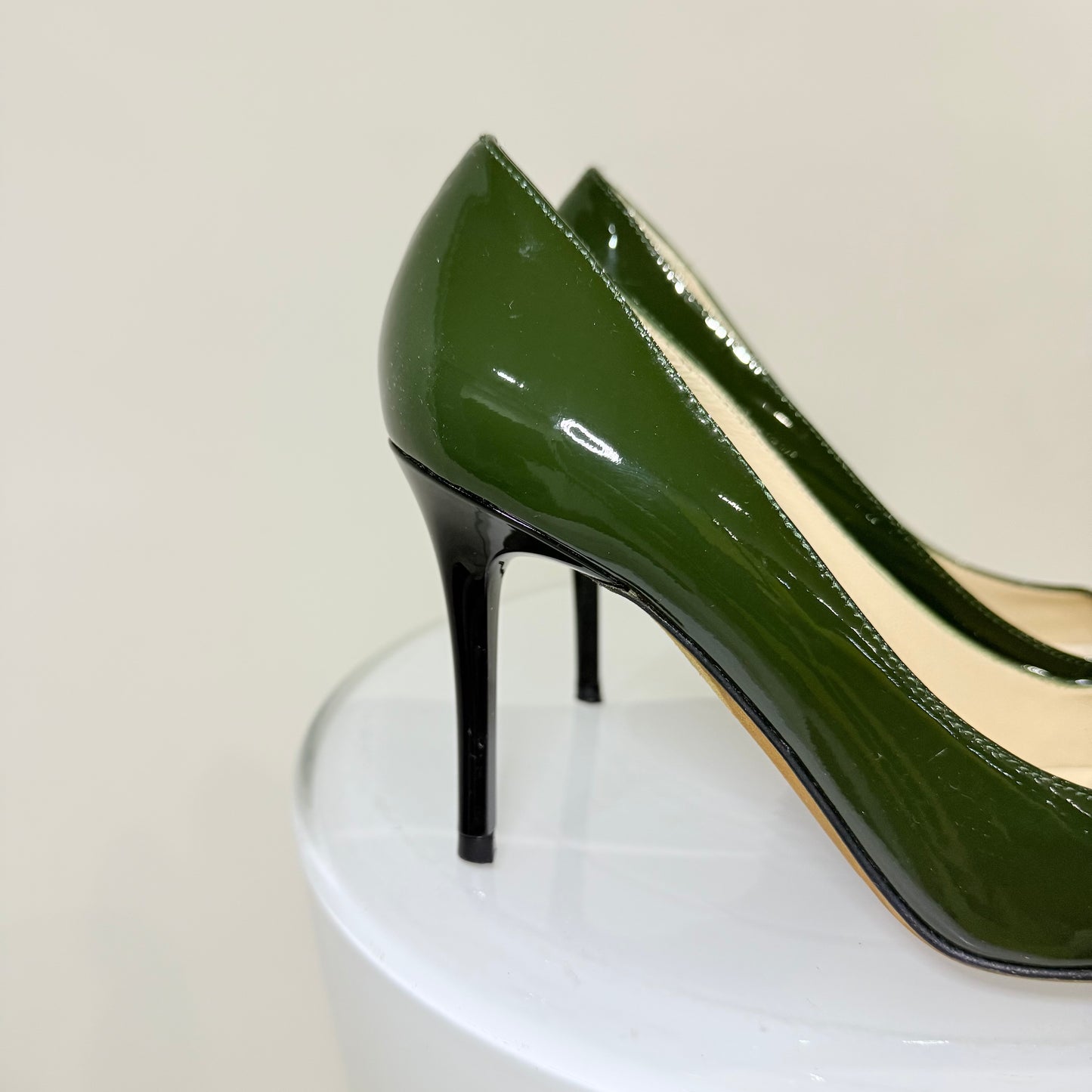 Kate Spade Green Patent Leather Square Toe Heels | Gold Bow Detail Pumps