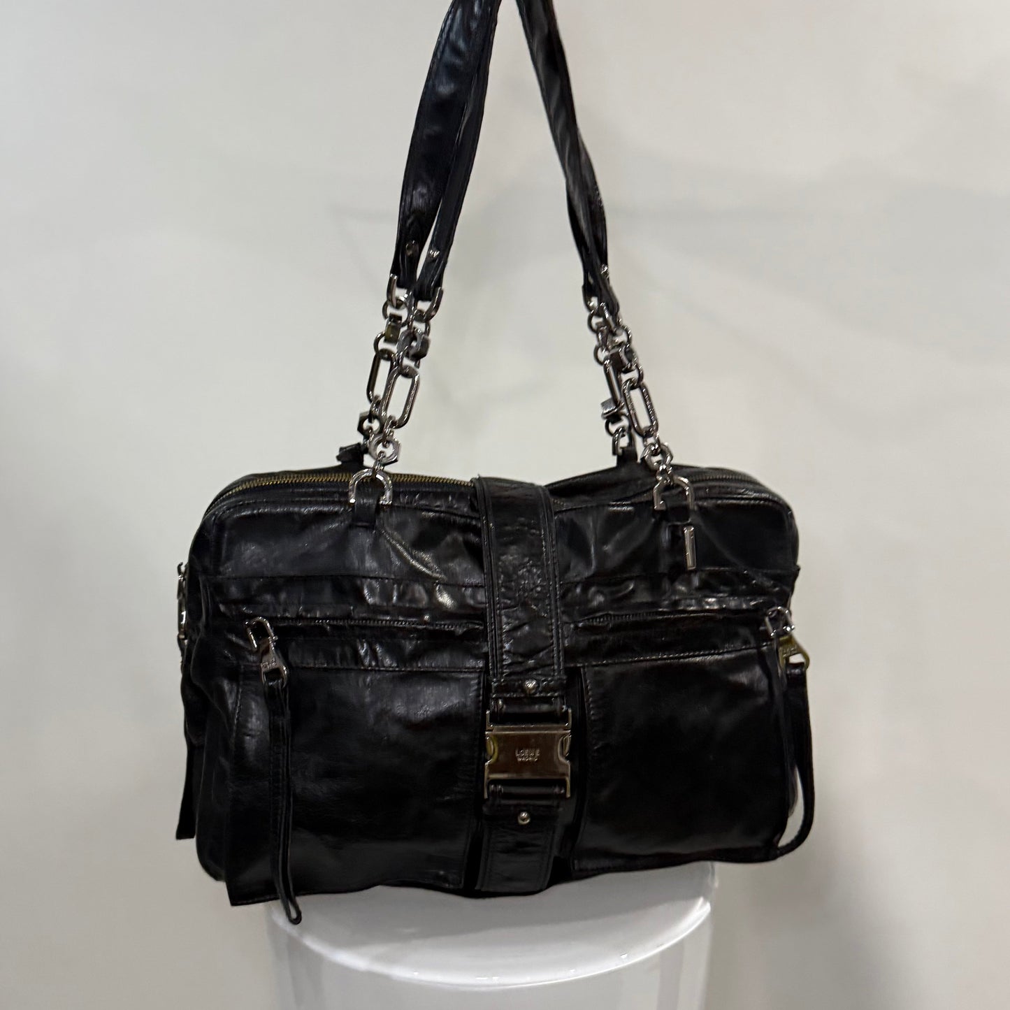 Loewe Lola Bag – Black Glazed Leather with Chain Straps | Y2K Archive Luxury