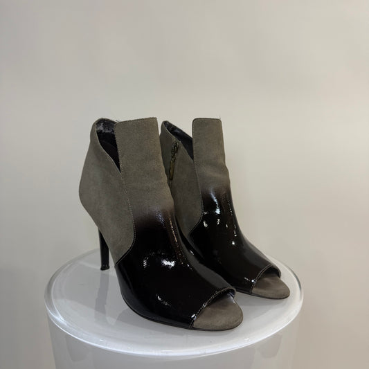 Diane Von Furstenberg DVF Ali Open Toe Suede Booties – Black Peep Toe Heels