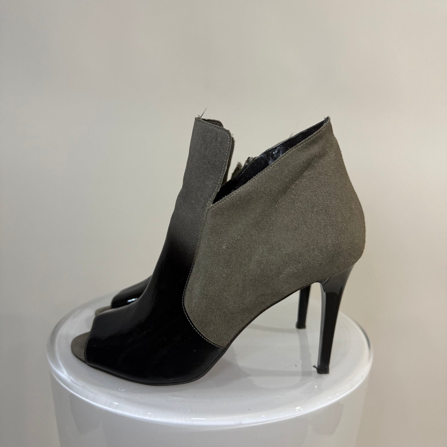 Diane Von Furstenberg DVF Ali Open Toe Suede Booties – Black Peep Toe Heels
