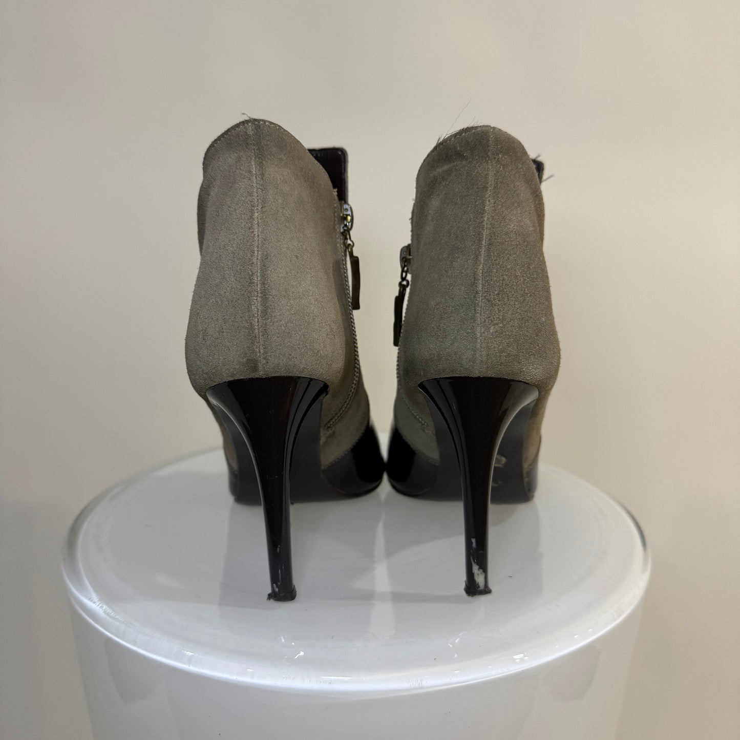 Diane Von Furstenberg DVF Ali Open Toe Suede Booties – Black Peep Toe Heels