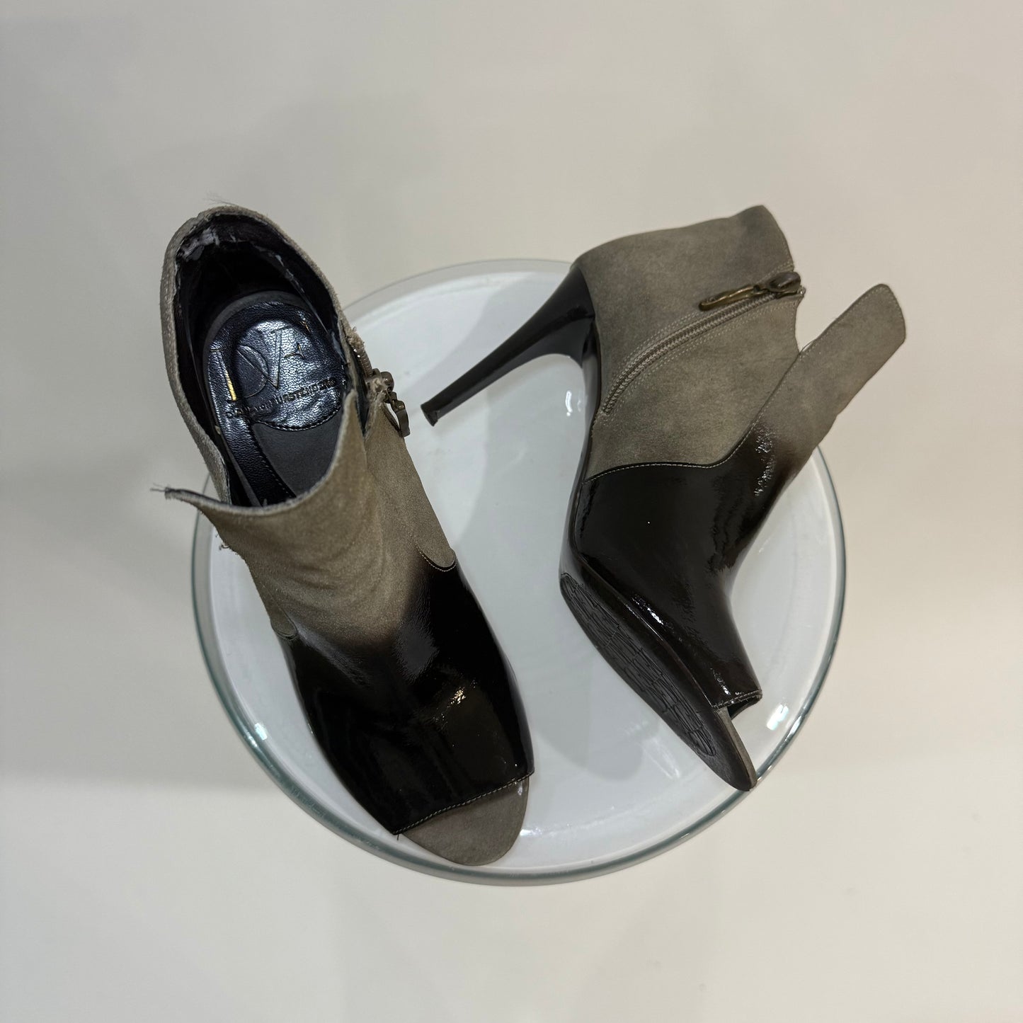 Diane Von Furstenberg DVF Ali Open Toe Suede Booties – Black Peep Toe Heels