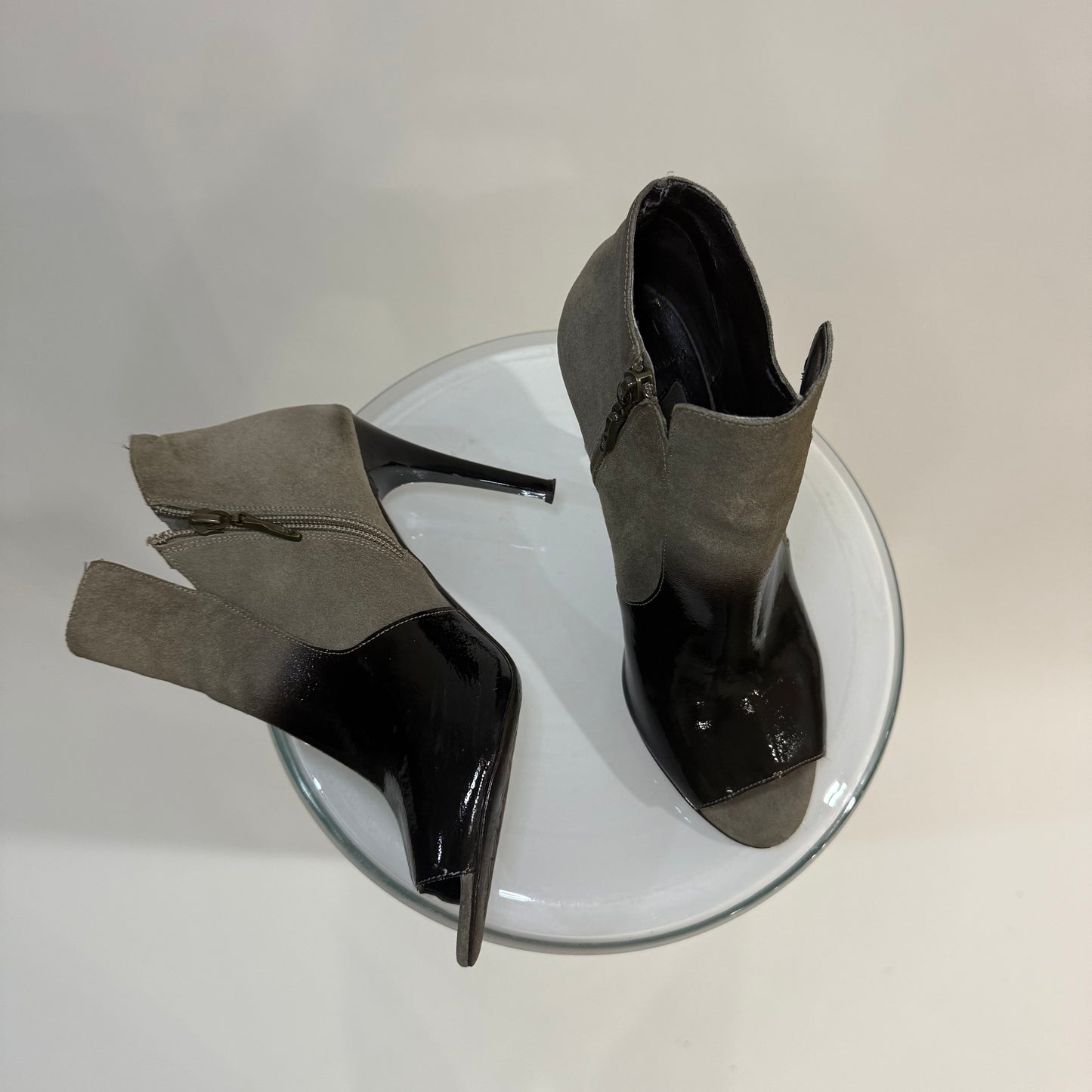 Diane Von Furstenberg DVF Ali Open Toe Suede Booties – Black Peep Toe Heels
