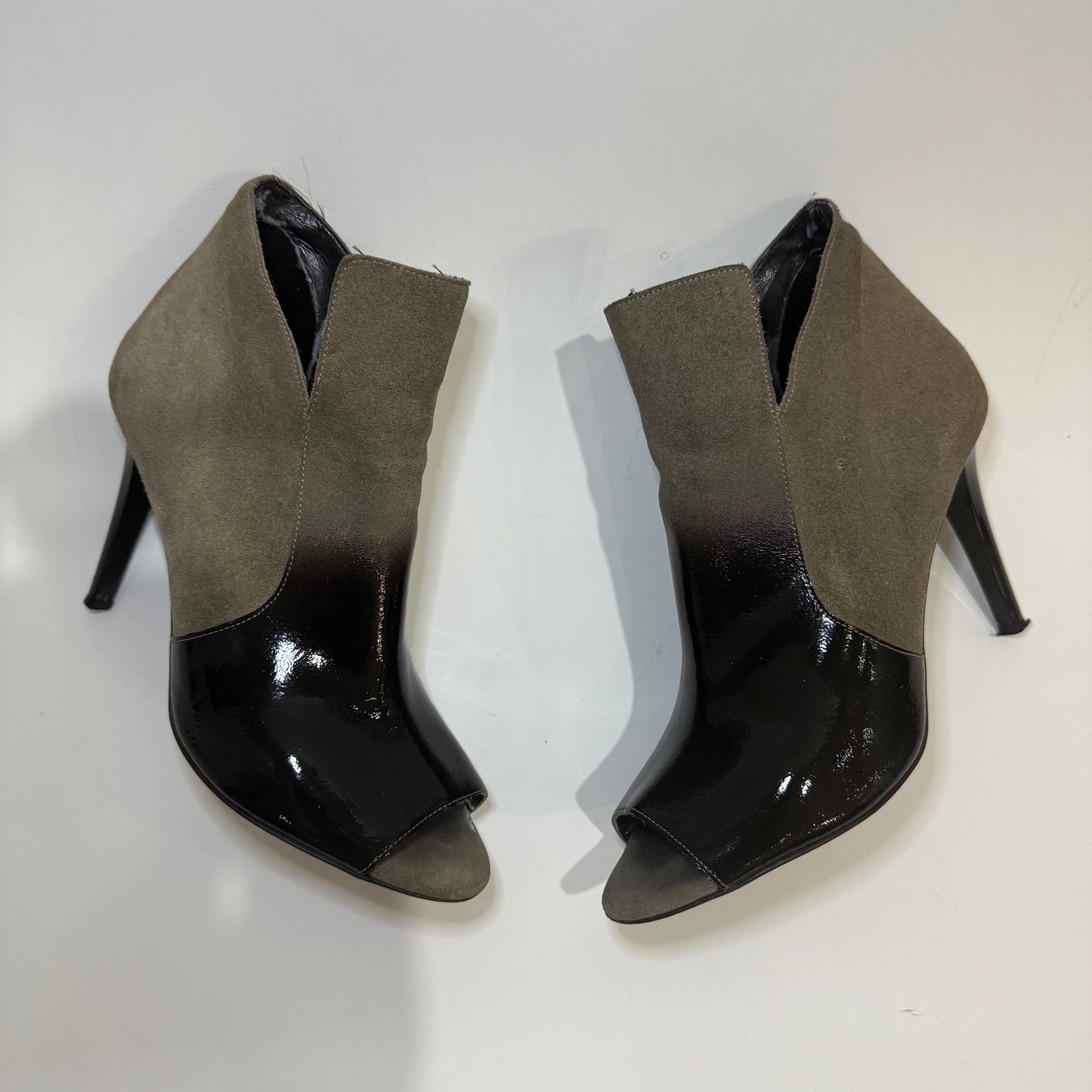 Diane Von Furstenberg DVF Ali Open Toe Suede Booties – Black Peep Toe Heels