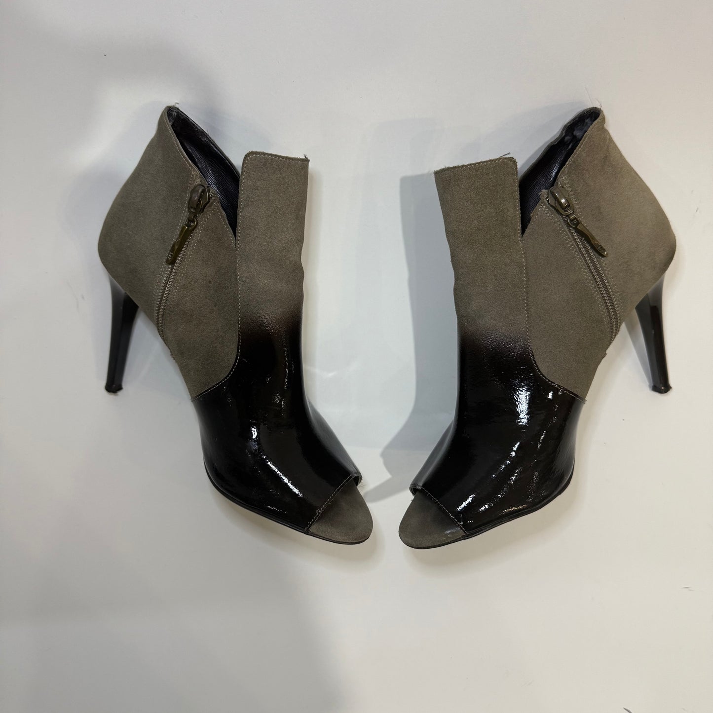 Diane Von Furstenberg DVF Ali Open Toe Suede Booties – Black Peep Toe Heels