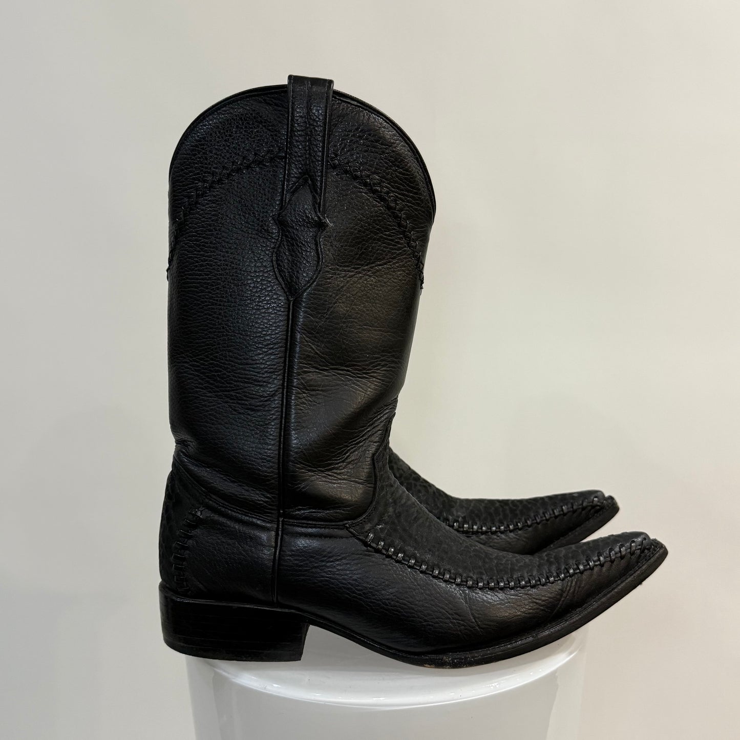 Handmade Mexican Leather Cowboy Boots – Black Pointed Toe Western Boots