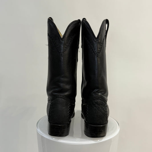 Handmade Mexican Leather Cowboy Boots – Black Pointed Toe Western Boots