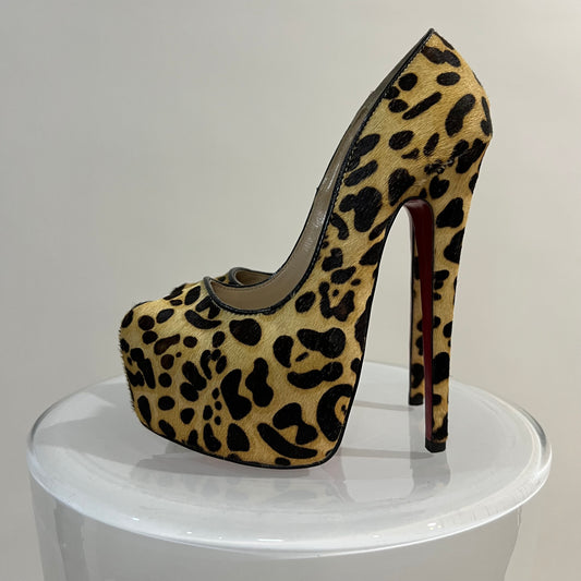 Christian Louboutin Daffodile 160 Leopard Pony Hair Platform Pumps – Red Sole Heels