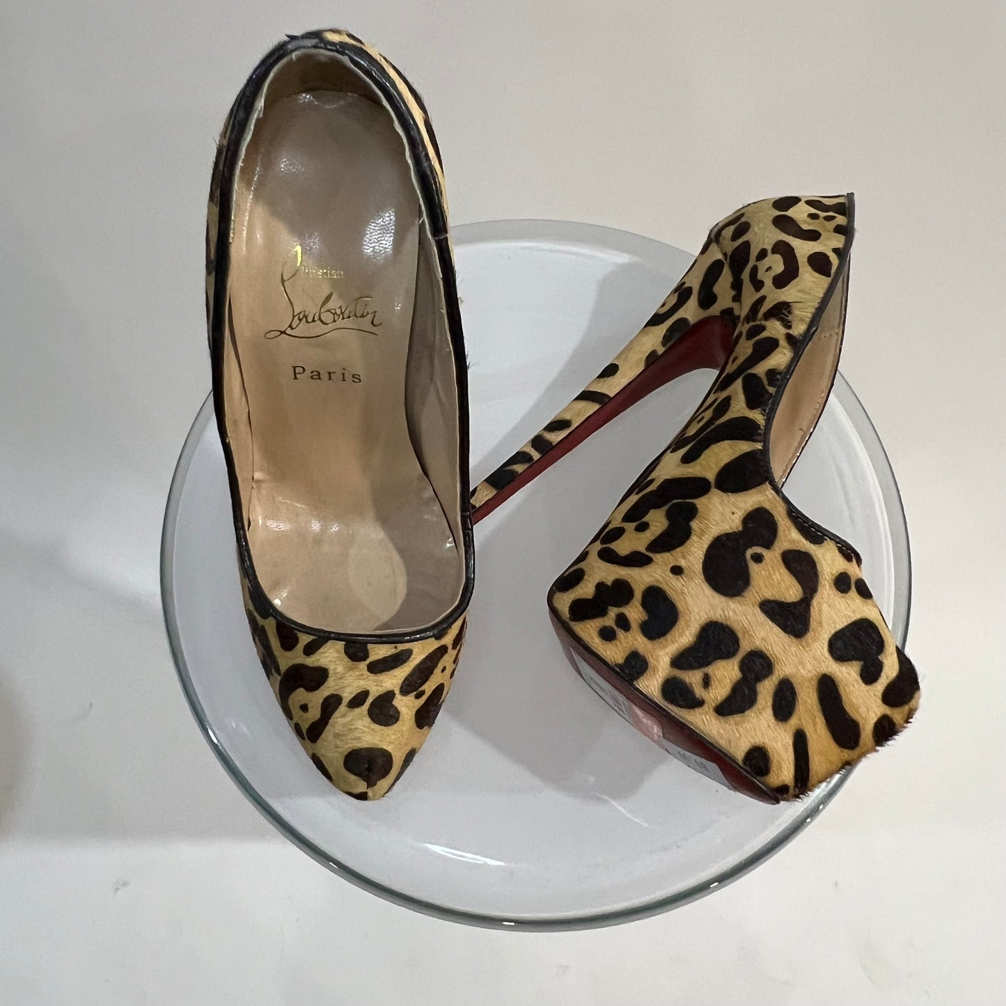 Christian Louboutin Daffodile 160 Leopard Pony Hair Platform Pumps – Red Sole Heels