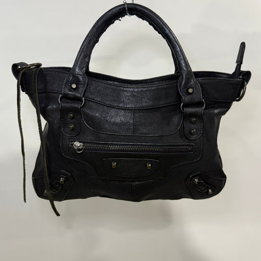 Balenciaga Classic Town Bag – Black Lambskin Leather with Aged Brass Hardware | Authentic Pre-Owned