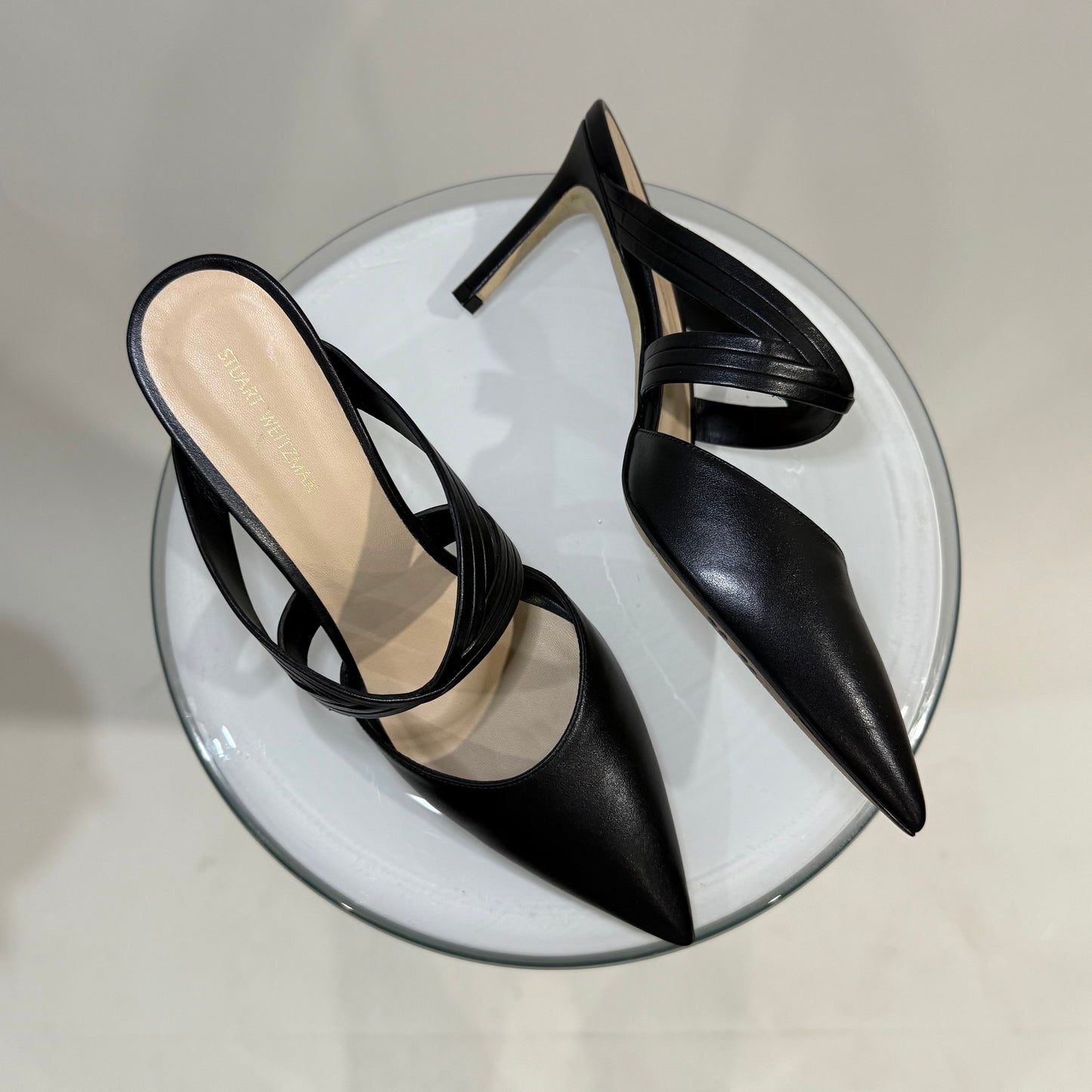 Stuart Weitzman Mid-Heel Leather Mules – Black | Classic Slip-On Pumps