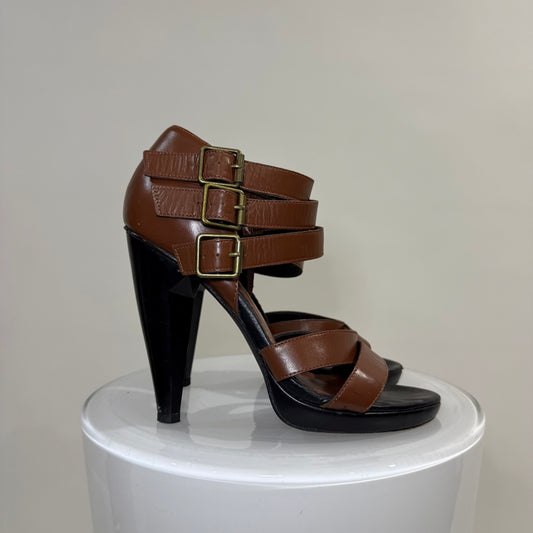 Diesel Black Gold Navajo Girl Pocah Sandals – Friar Brown Leather Strappy Heels