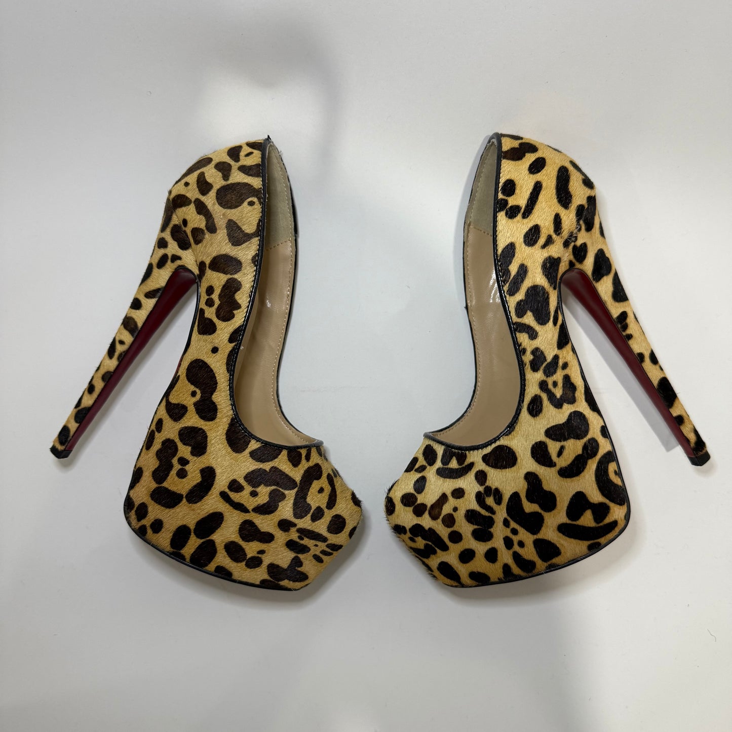 Christian Louboutin Daffodile 160 Leopard Pony Hair Platform Pumps – Red Sole Heels