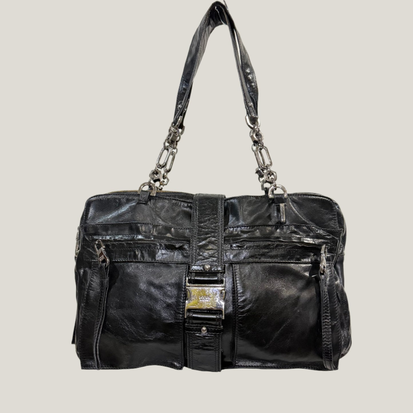 Loewe Lola Bag – Black Glazed Leather with Chain Straps | Y2K Archive Luxury