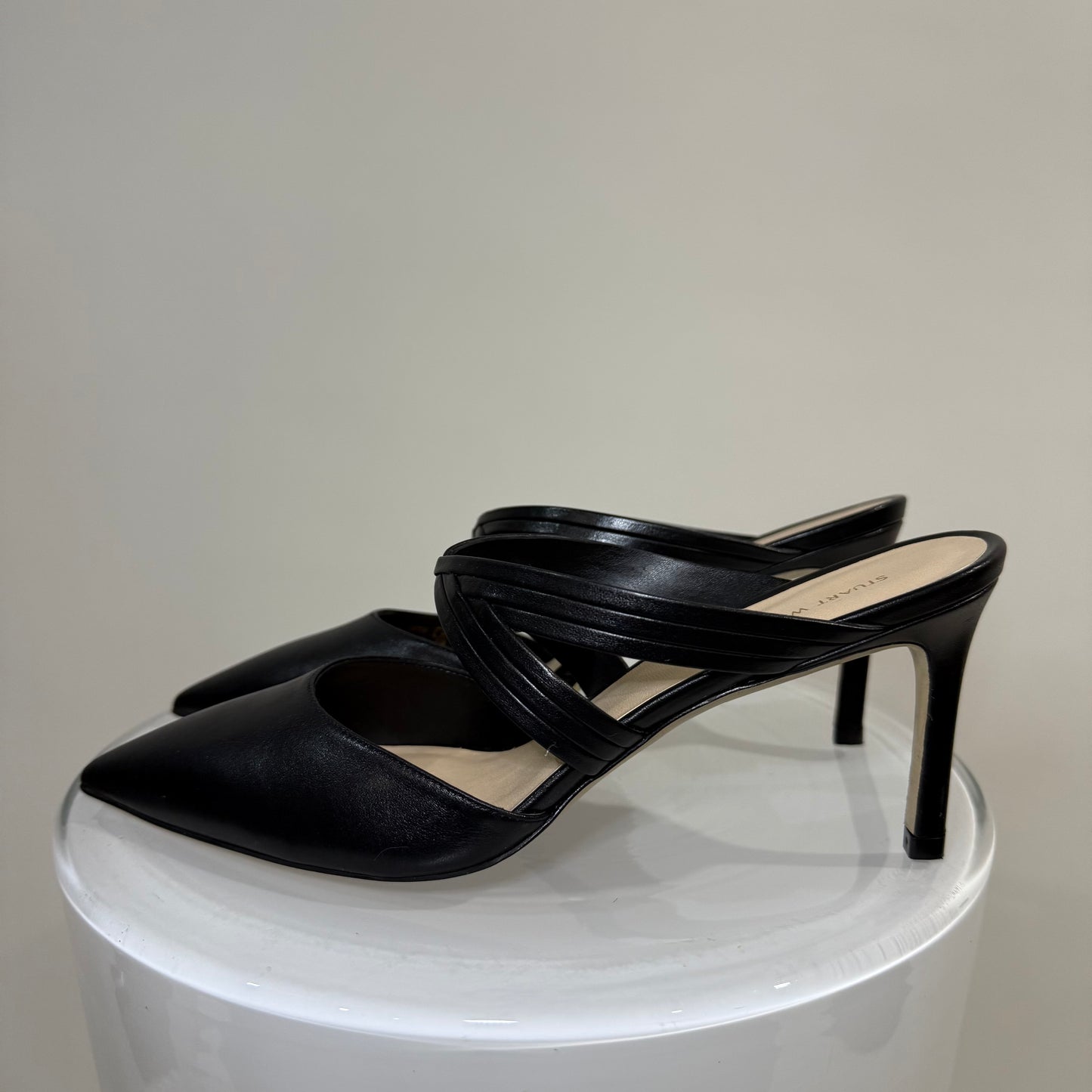 Stuart Weitzman Mid-Heel Leather Mules – Black | Classic Slip-On Pumps