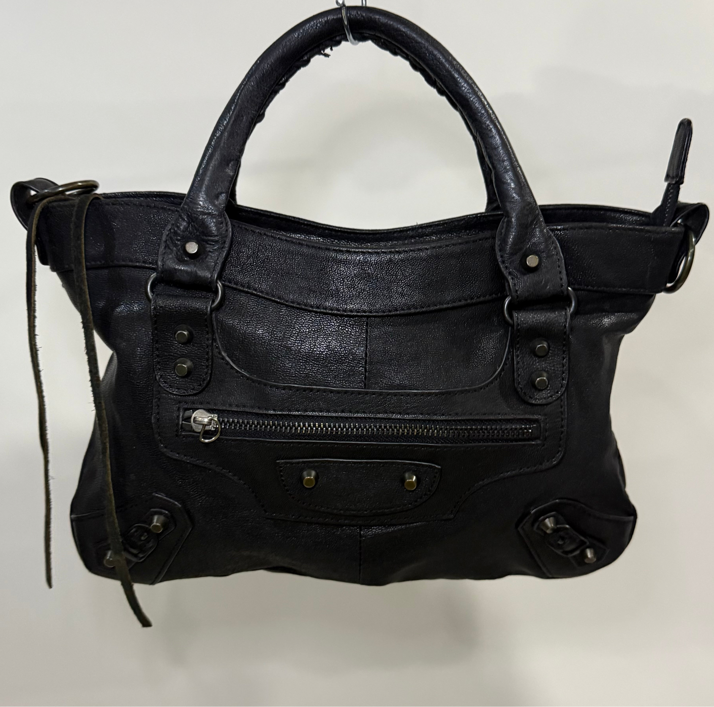 Balenciaga Classic Town Bag – Black Lambskin Leather with Aged Brass Hardware | Authentic Pre-Owned