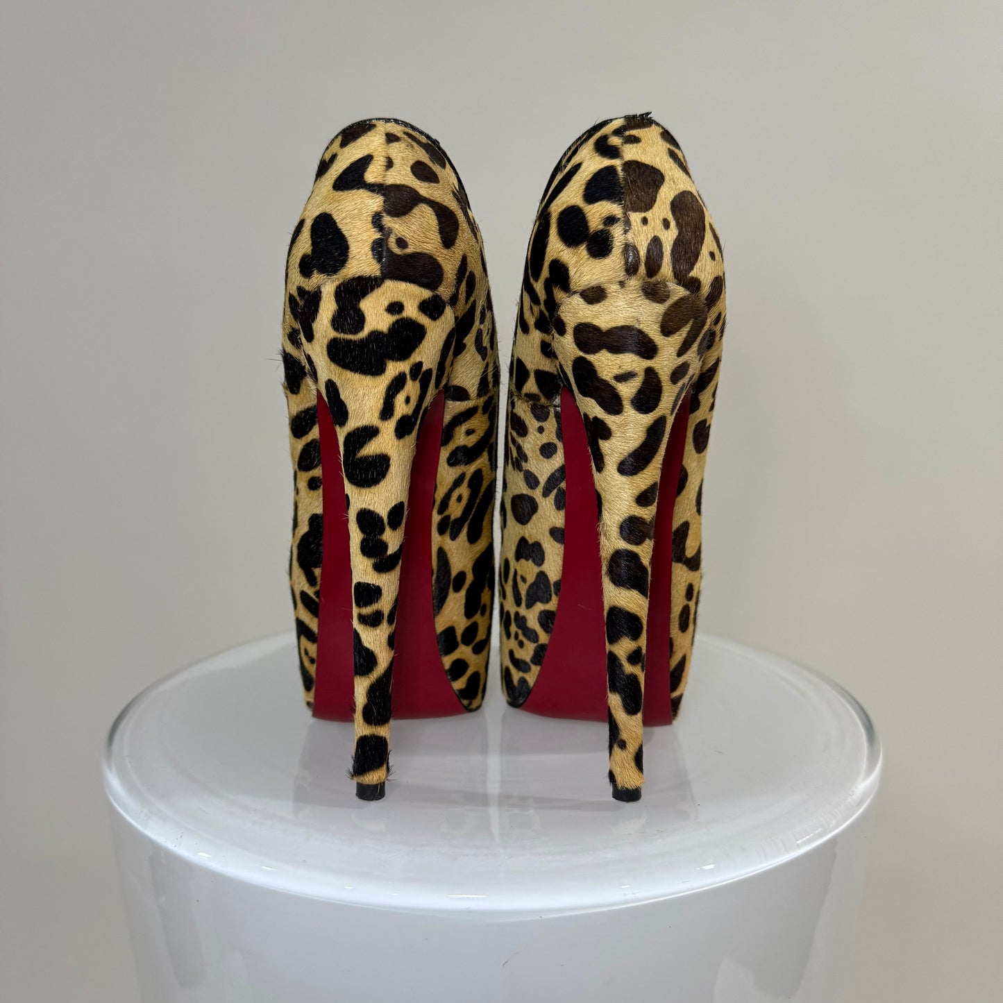 Christian Louboutin Daffodile 160 Leopard Pony Hair Platform Pumps – Red Sole Heels