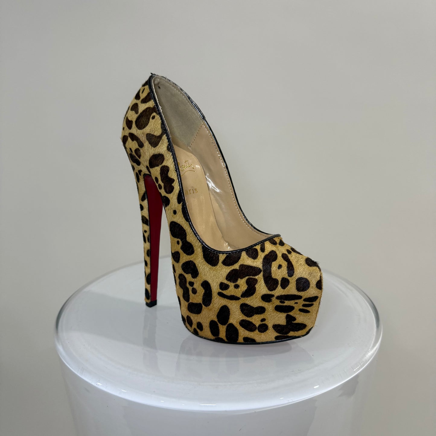 Christian Louboutin Daffodile 160 Leopard Pony Hair Platform Pumps – Red Sole Heels