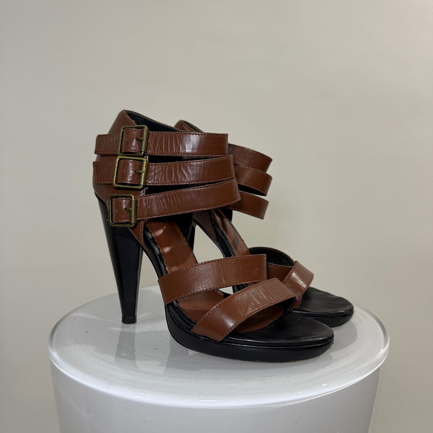 Diesel Black Gold Navajo Girl Pocah Sandals – Friar Brown Leather Strappy Heels