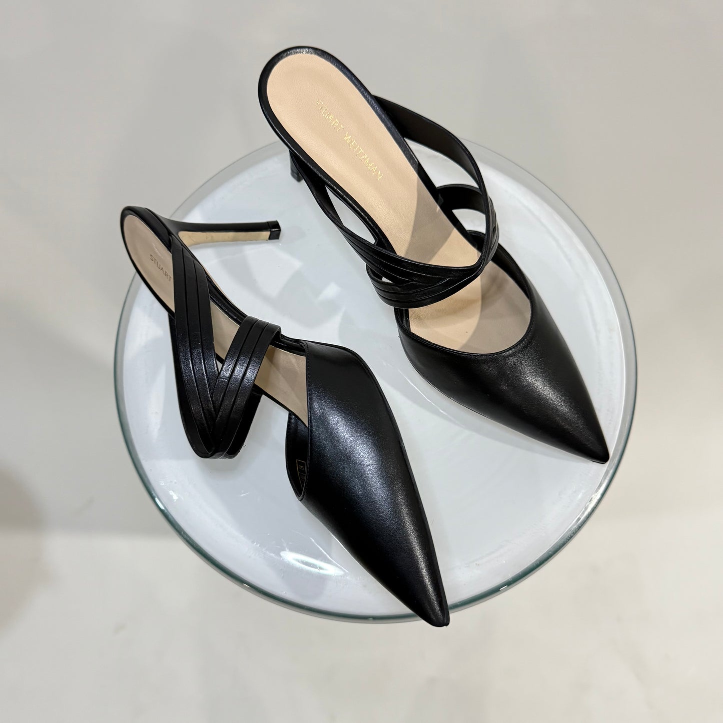 Stuart Weitzman Mid-Heel Leather Mules – Black | Classic Slip-On Pumps