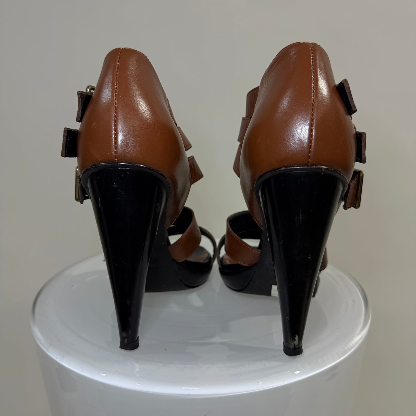 Diesel Black Gold Navajo Girl Pocah Sandals – Friar Brown Leather Strappy Heels