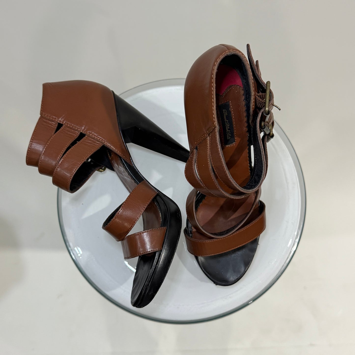 Diesel Black Gold Navajo Girl Pocah Sandals – Friar Brown Leather Strappy Heels