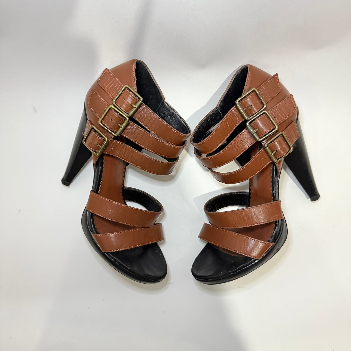 Diesel Black Gold Navajo Girl Pocah Sandals – Friar Brown Leather Strappy Heels
