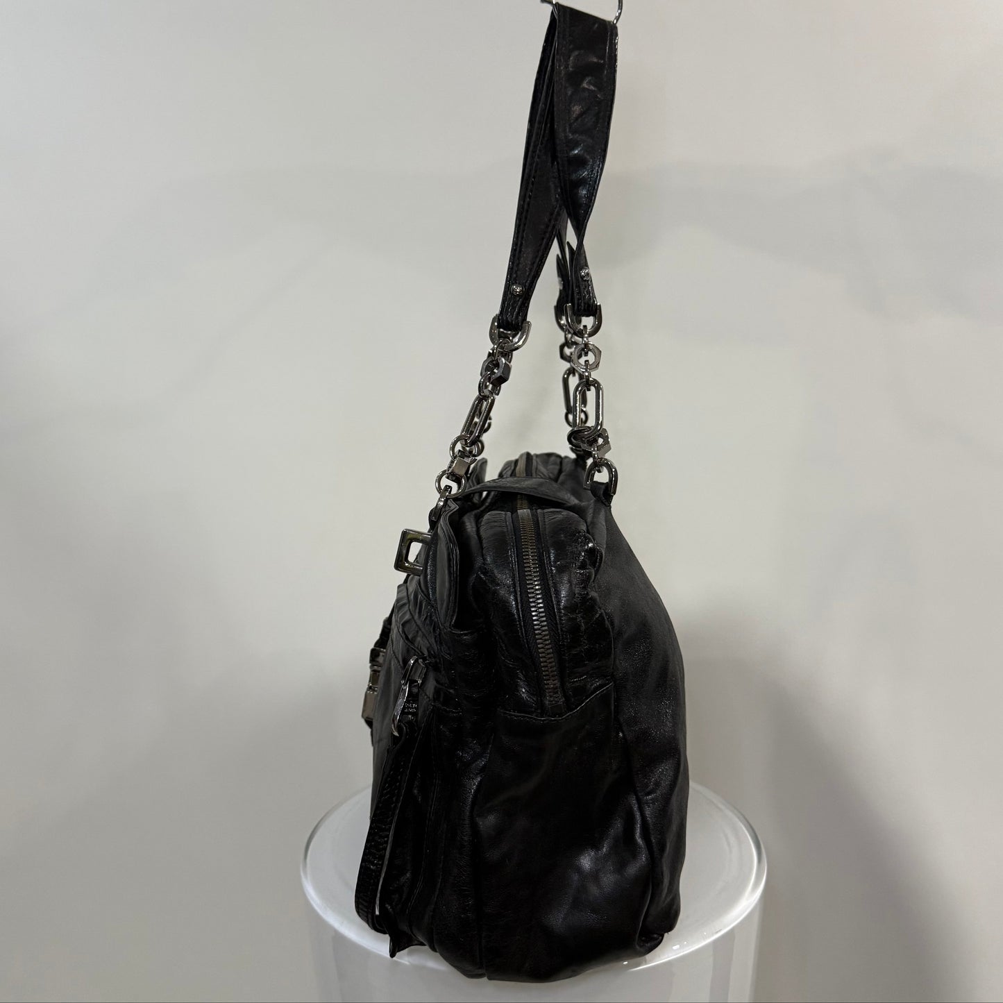Loewe Lola Bag – Black Glazed Leather with Chain Straps | Y2K Archive Luxury