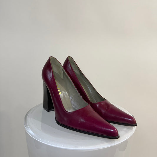 Vintage Prada Burgundy Leather Pumps