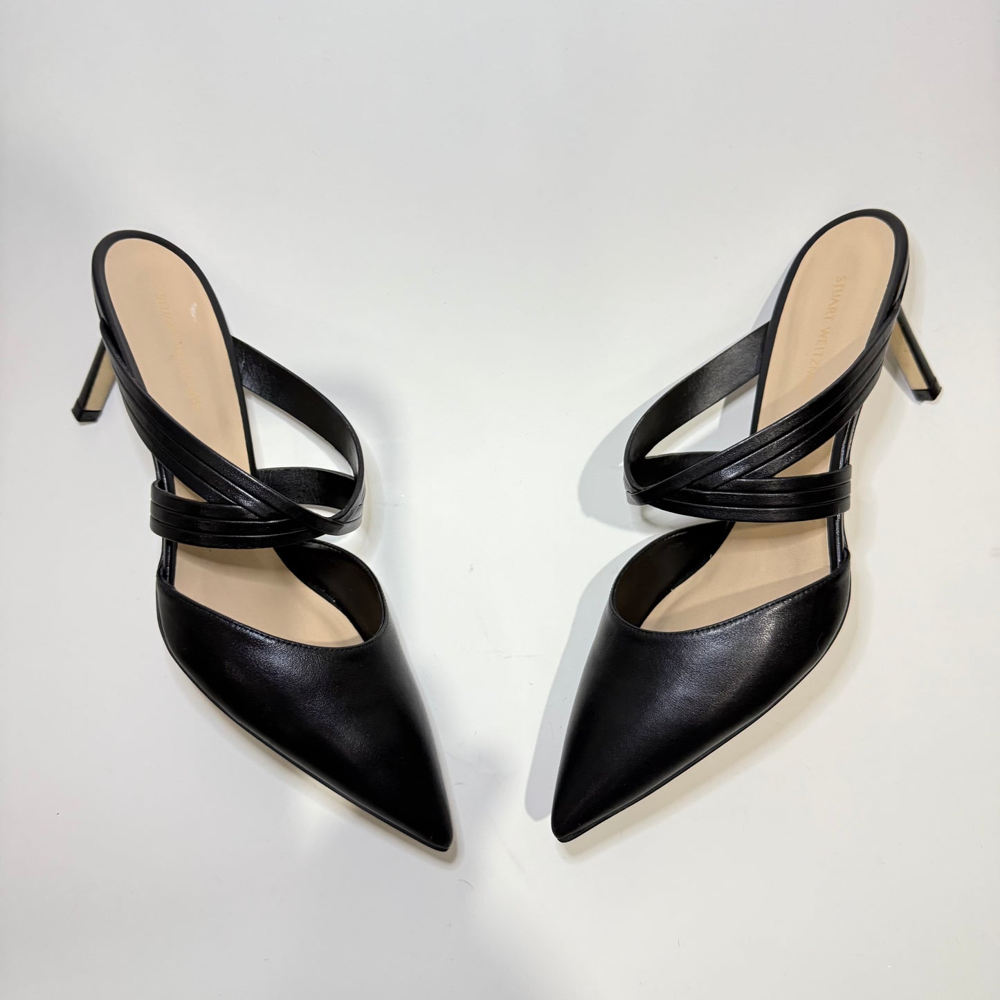 Stuart Weitzman Mid-Heel Leather Mules – Black | Classic Slip-On Pumps
