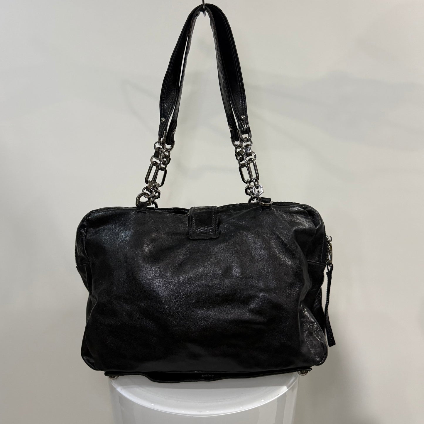 Loewe Lola Bag – Black Glazed Leather with Chain Straps | Y2K Archive Luxury