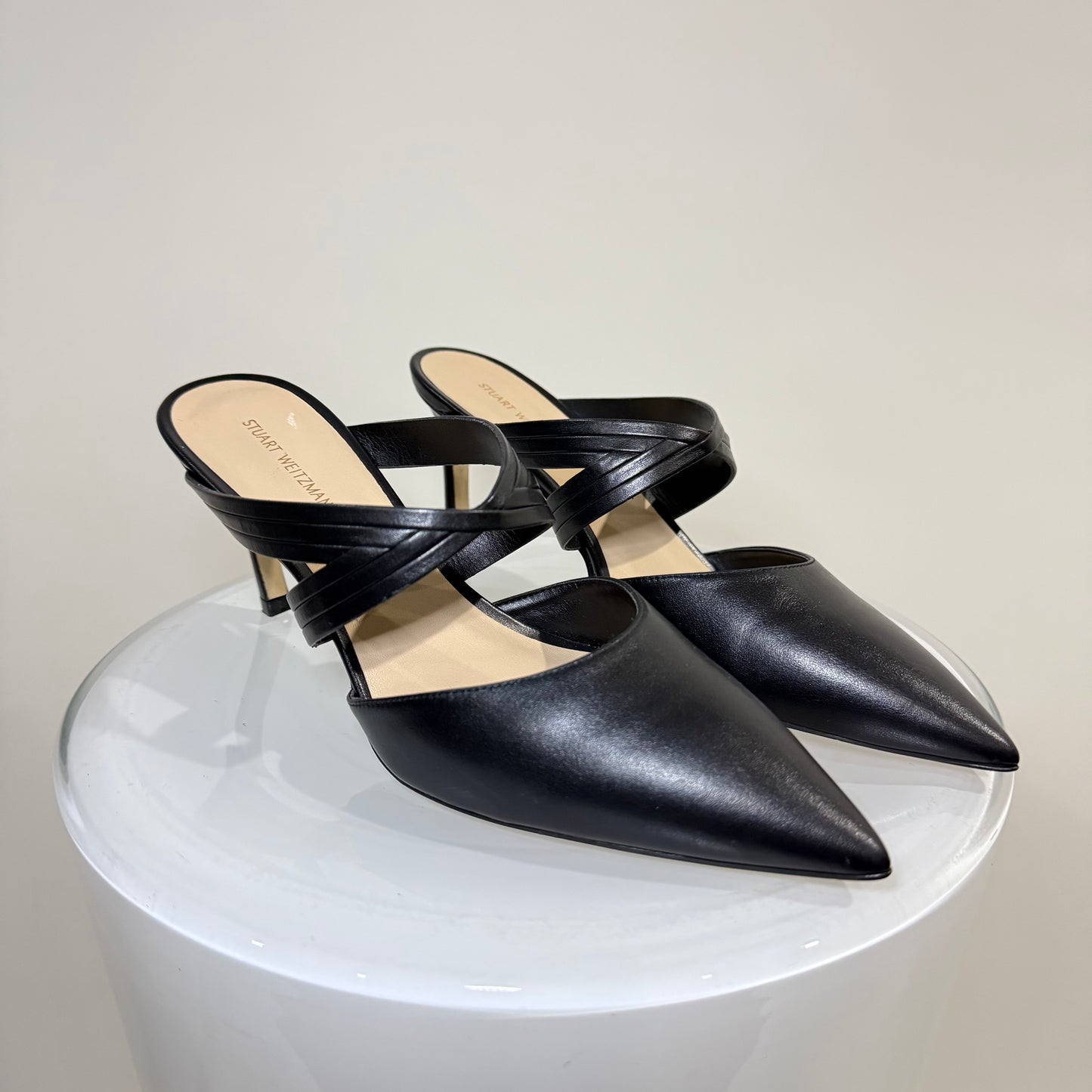 Stuart Weitzman Mid-Heel Leather Mules – Black | Classic Slip-On Pumps