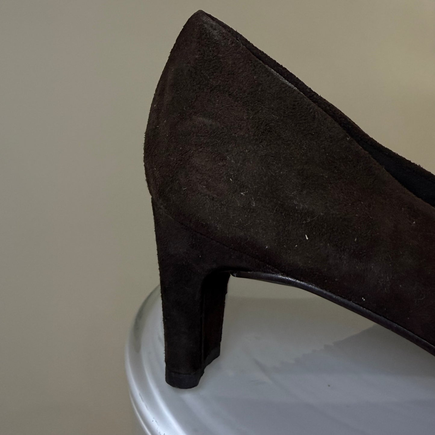 Stuart Weitzman Brown Suede Pumps – Almond Toe with Mid Block Heel | Minimalist Classic